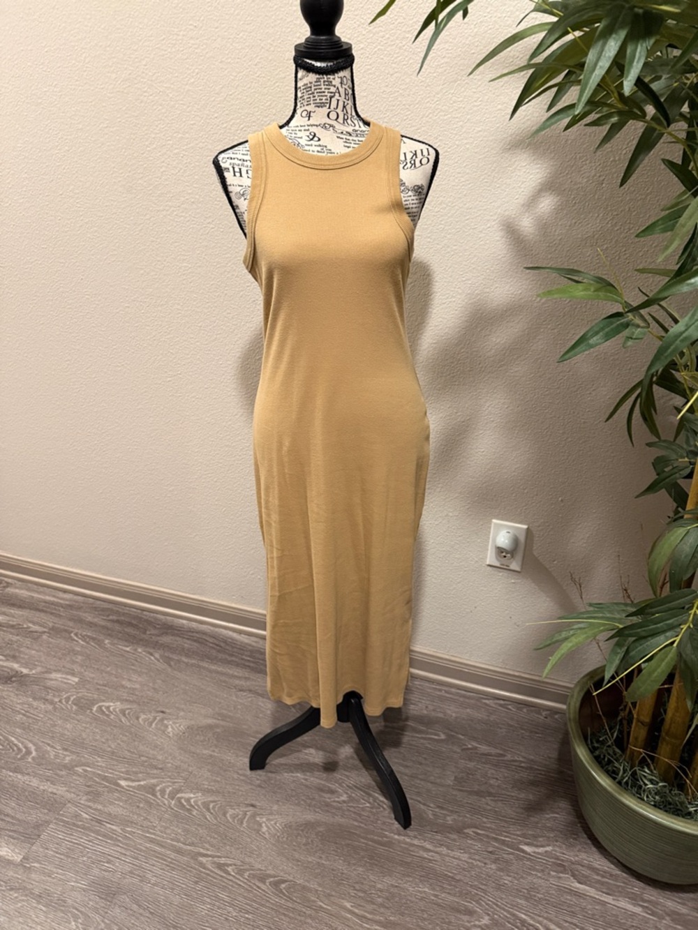 Time and Tru Sleeveless Ribbed Maxi Dress in Camel